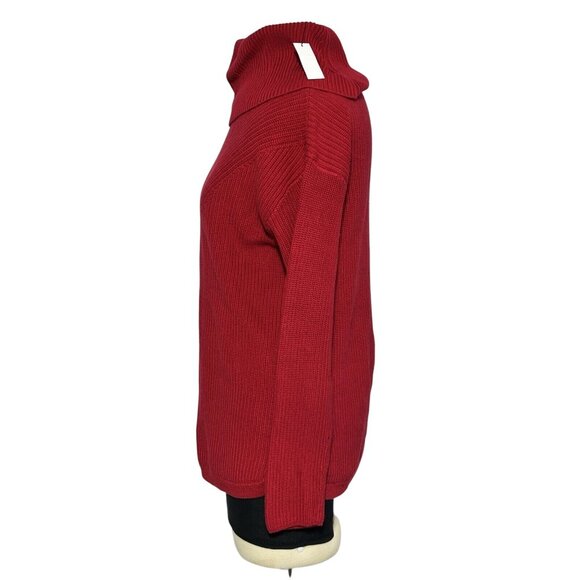 Talbots Petite Womens PM Red Ribbed Knit Turtleneck Sweater 70% Cotton 30% Modal - Picture 2 of 6